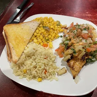 Hawaiian chicken, corn, rice &amp; toast. Perfectly cooked beautifully served!