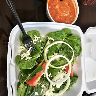 Spinach salad &amp; tomato basil soup