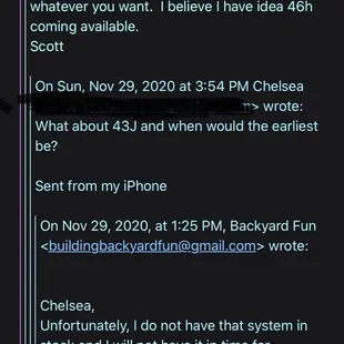 " When would the earliest be?" I came in with the understanding we were four weeks away from Christmas and was okay with that.