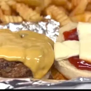 a cheeseburger and french fries