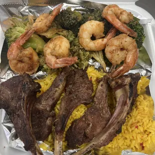 Lamb Chops, grilled shrimp &amp; broccoli