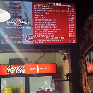 the menu and prices of the restaurant