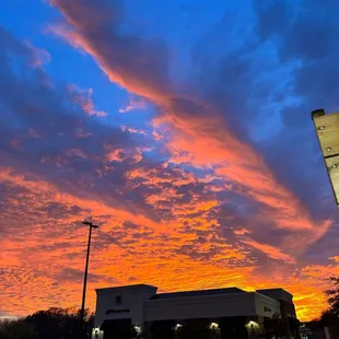 a parking lot at sunset