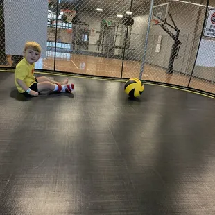 Trampolines and basketball hoops are also available during open play.