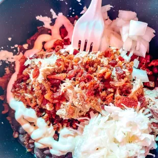 a plate of food with a fork