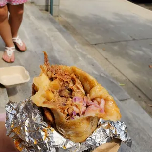Bbq burrito, oozed oil through foil
