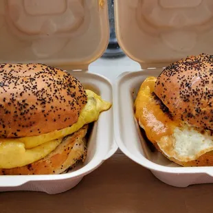 Left: The bacon, egg &amp; cheese sandwich Right: The breakfast sandwich