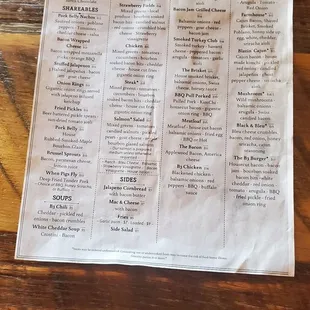a menu on a table