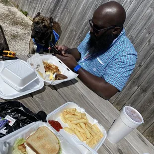 Breakfast special #3 2 scrambled eggs, sausage, home fries, biscuit w sausage gravy. BLT w fried egg and fries.