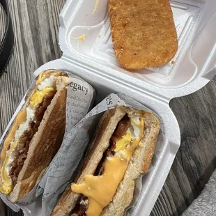 Bacon egg and cheese w hash brown