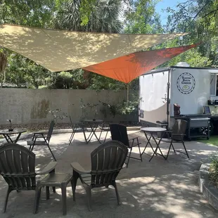 Outside seating! Notice the fly deterrents!