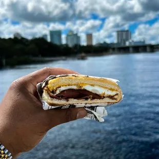Bacon Egg and Cheese on a toasted roll with butter w/ salt &amp; pepper