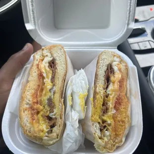 Bacon egg n cheese salt pepper ketchup