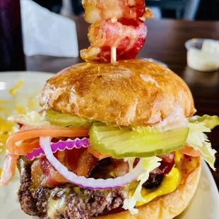 My really good cheeseburger with the works