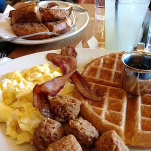 Chicken &amp; waffles w/ the gravy on the side. Miners Breakfast w/ waffle instead of a pancake.