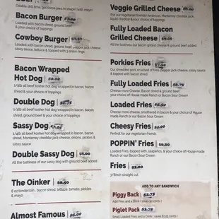 the menu for the bacon station