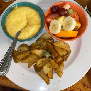Grits, fruit, potatoes