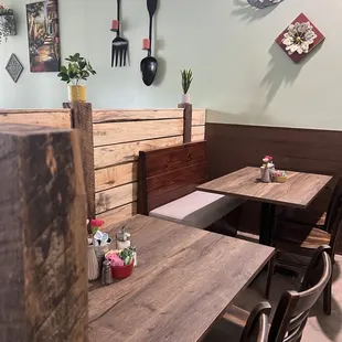 a table and chairs in a restaurant