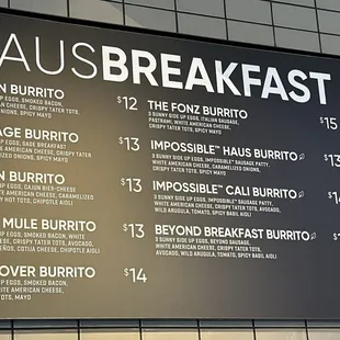 Breakfast Burrito Menu