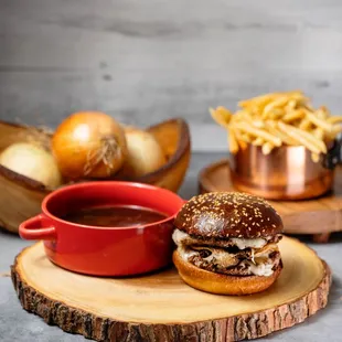 a burger and french fries