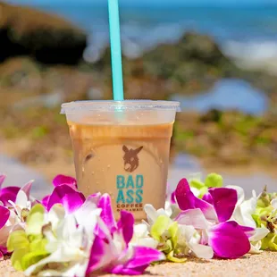 a cold beverage on the beach