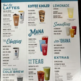 a menu for drinks
