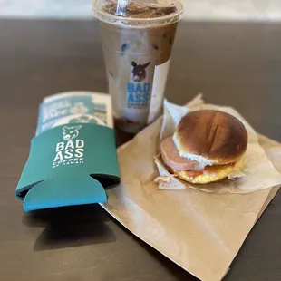 a sandwich and a drink