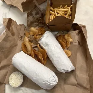 subs, chips, fries