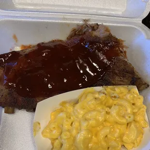 1/2 rack ribs and Mac &amp; Cheese