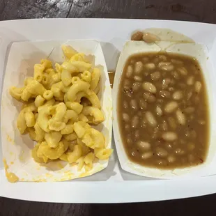 Macaroni and cheese and baked beans