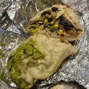 Veggie burrito with chili rellenos.