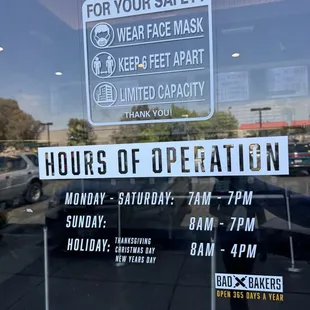 Hours of operation 8/3/24