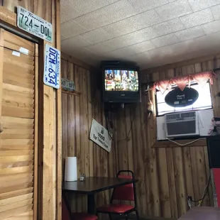 a television and a table