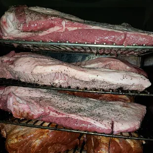 Briskets getting ready to smoke