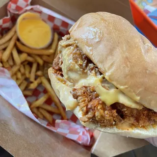 Cheesy Chicken Sandwich with Fries