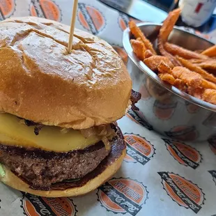 Bistro burger with sweet potato fries!