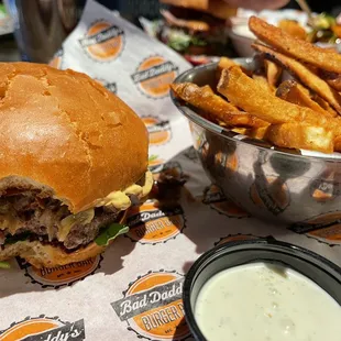Bistro burger and side of fries