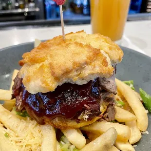 Brisket Biscuit with truffle fries