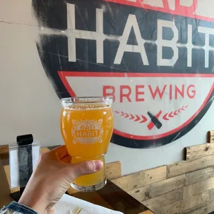 a hand holding a glass of beer