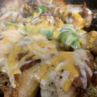 a close up of a chicken dish