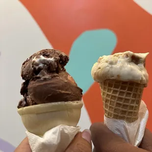Kids scoop chocolate bad-ino (L) and Irish Goodbye (R)