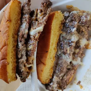 Inside of the Smoked Smash Burger (double hamburger patty)