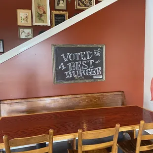a wooden table and benches