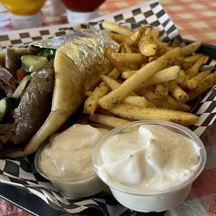 Lamb Gyro and fries