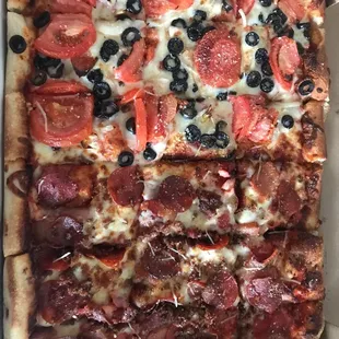 Tomato, Onions, Black Olives and Meat Monster