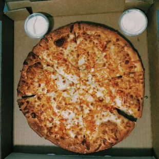 Buffalo Chicken pizza served with ranch!