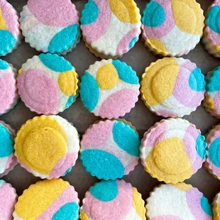 Rangoli Cookies- one of Badam Babe's specialities. An almond cookie with a cardamom, turmeric tinted buttercream.