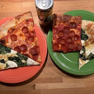 White ricotta/spinach, traditional pepperoni, and Sicilian pepperoni