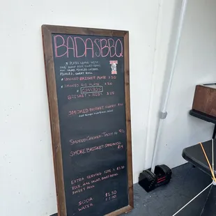 a menu on a blackboard