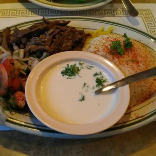 small lamb shawarma plate with rice ($14.95)